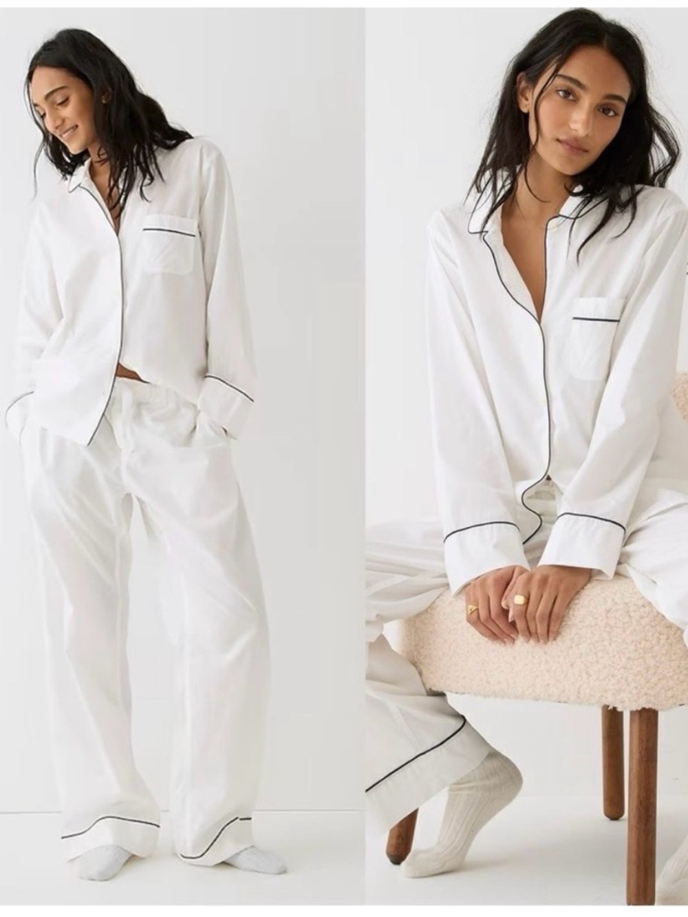 J. Crew | classic end on end long sleeve pajama set (NWOT) white/navy